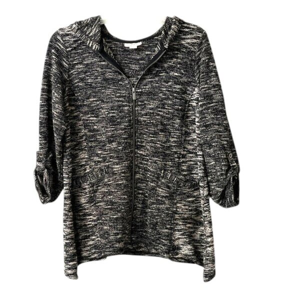 Style & Co. Black and White Knit Zip Front Hooded Cardigan - Picture 1 of 9